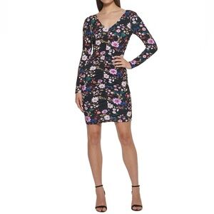 NWT-Floral-Print Bodycon Ruched Dress- size 8